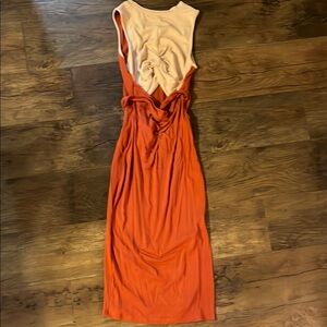 Cream and Orange Sheath Midi Dress for Cocktail Nights